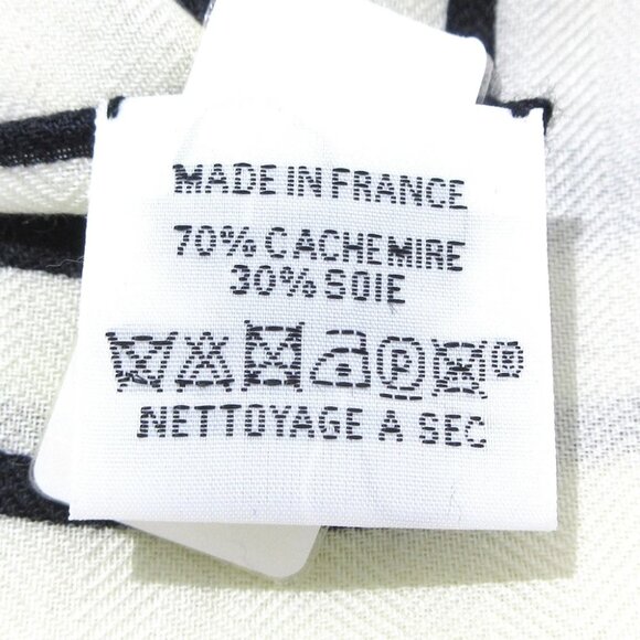 Auth HERMES Carre Geant/Carres 140 - Cream Black Cashmere Silk Scarf - Picture 2 of 6
